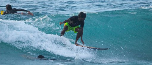 Surfer riding a wave